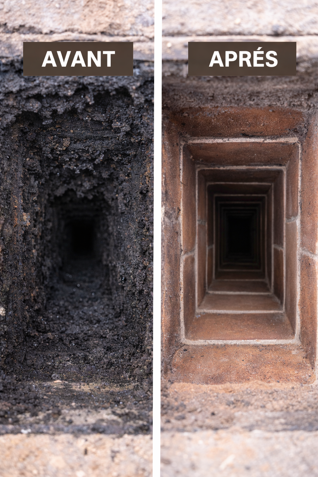 Vue avant après du conduit de cheminée