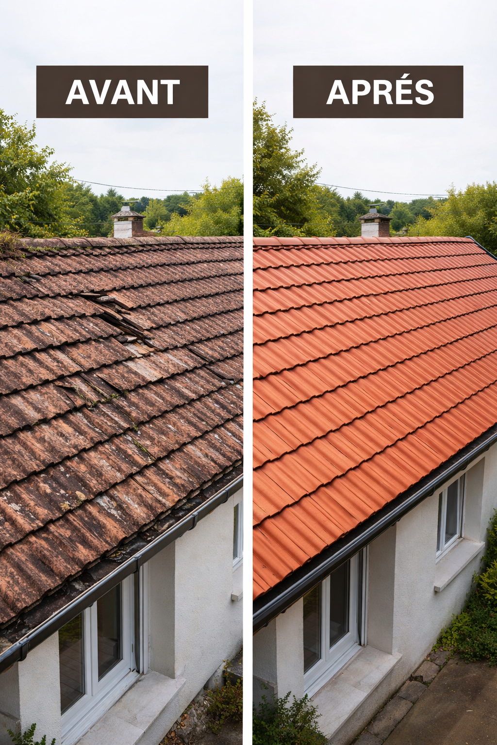 Photo de rénovation de toit avant et après